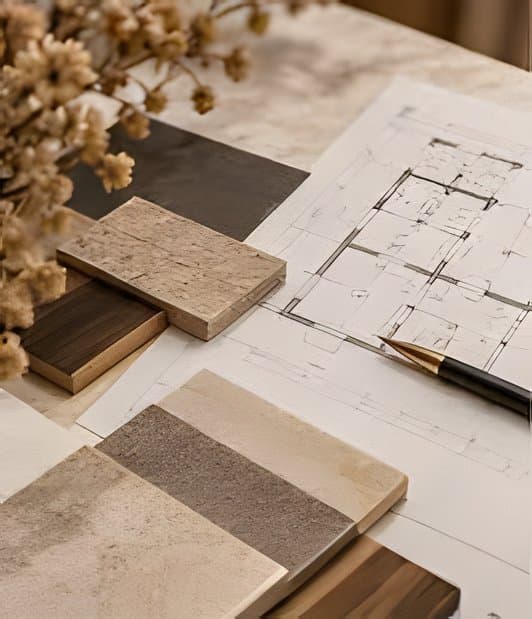 Mẫu vật liệu đặt trên bản vẽ